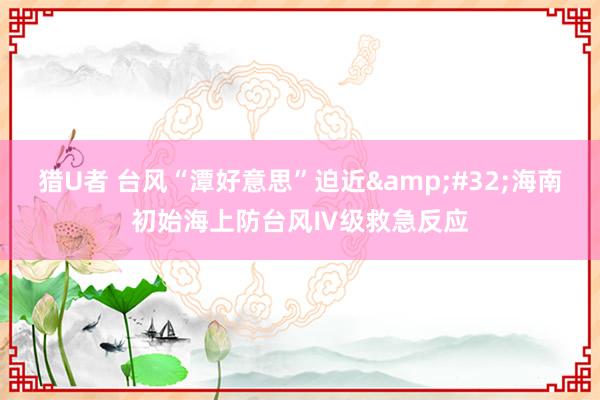 猎U者 台风“潭好意思”迫近&#32;海南初始海上防台风Ⅳ级救急反应