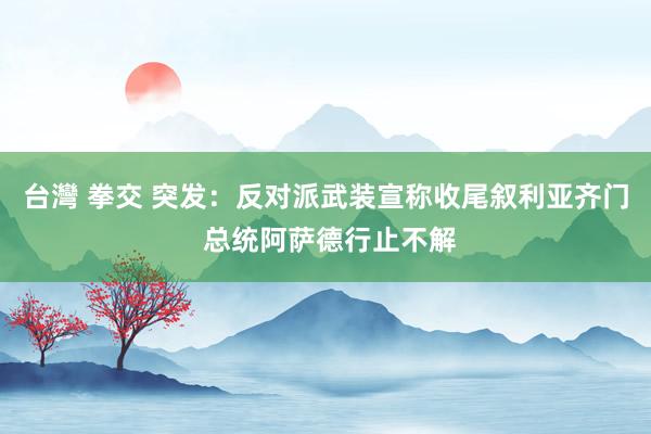台灣 拳交 突发：反对派武装宣称收尾叙利亚齐门 总统阿萨德行止不解