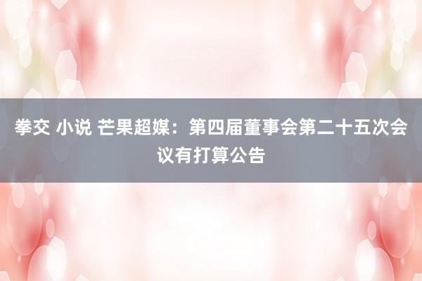 拳交 小说 芒果超媒：第四届董事会第二十五次会议有打算公告