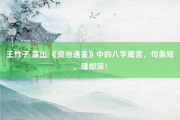 王竹子 露出 《资治通鉴》中的八字箴言，句虽短，理却深！