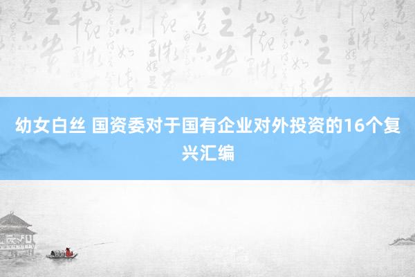 幼女白丝 国资委对于国有企业对外投资的16个复兴汇编