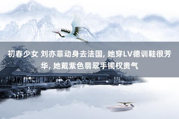 初春少女 刘亦菲动身去法国， 她穿LV德训鞋很芳华， 她戴紫色翡翠手镯权贵气